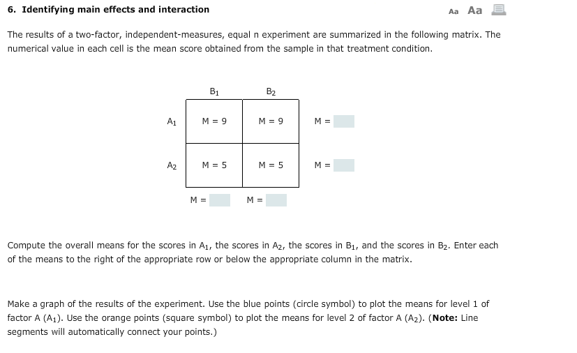 Solved Aa Aa E. 6. Identifying main effects and interaction