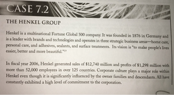 Solved CASE 7 THE HENKEL GROUP Henkel is a multinational | Chegg.com