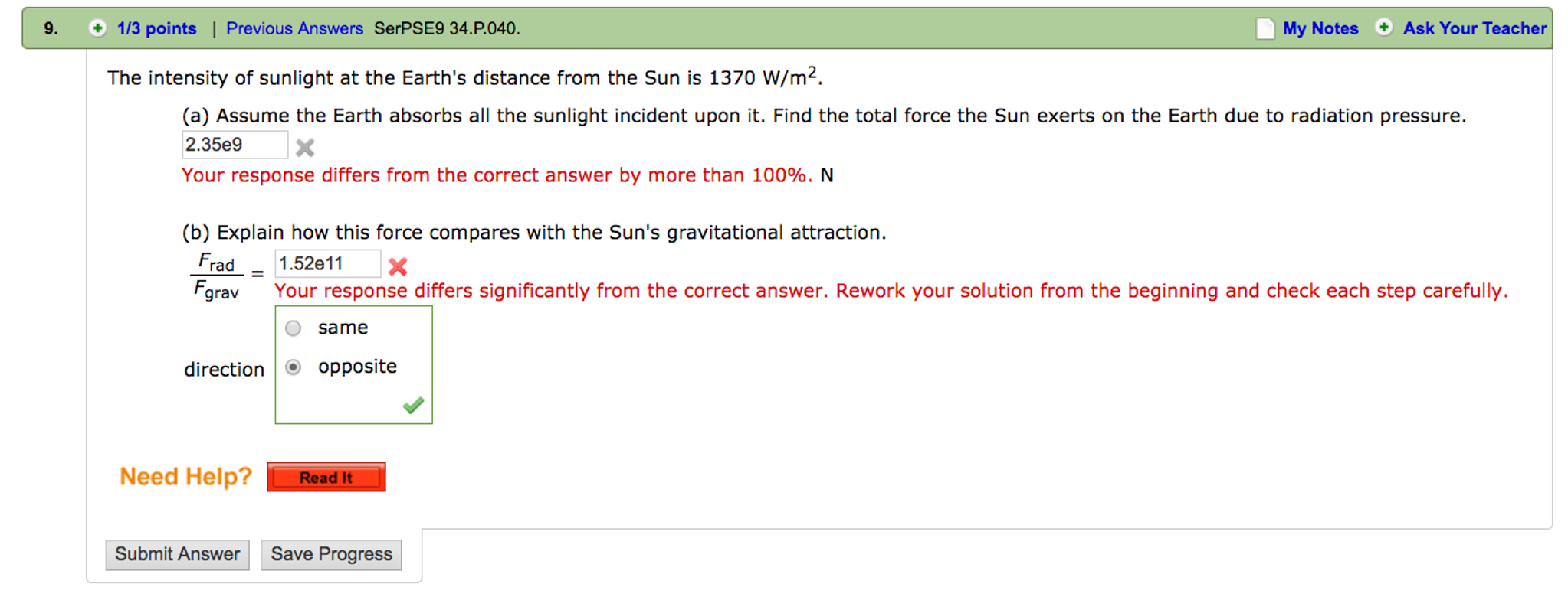 Solved The intensity of sunlight at the Earth's distance | Chegg.com