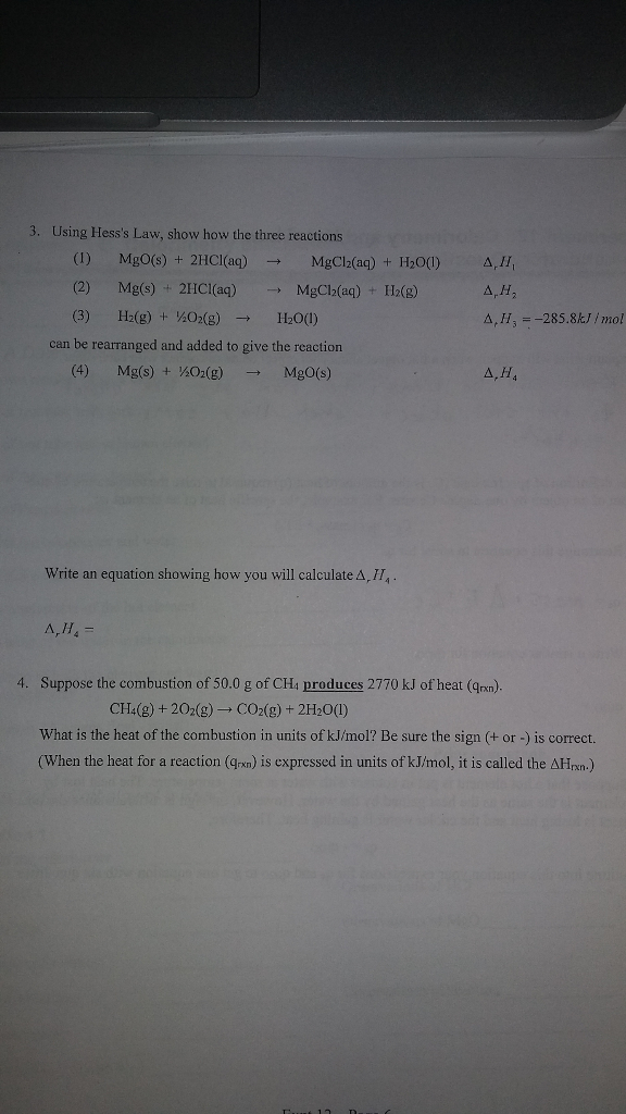 Solved Experiment 12 Calorimetry and Hess' Law