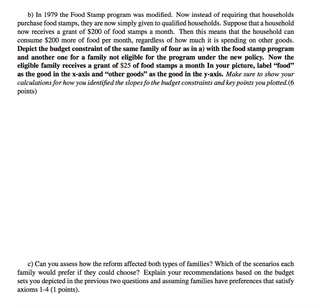 Solved 1. The Food Stamp Program Since the Food Stamp Act of