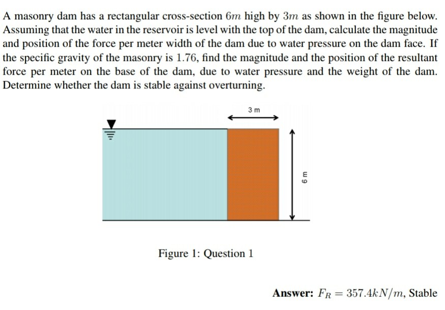 Solved A masonry dam has a rectangular cross-section 6m high | Chegg.com