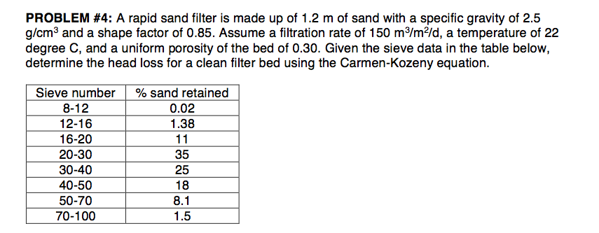 Solved A rapid sand filter is made up of 1.2 m of sand with | Chegg.com