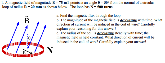 Solved A magnetic field of magnitude B = 75 mT points at an | Chegg.com