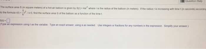 Solved The surface area S (in square meters) of a hot-air | Chegg.com