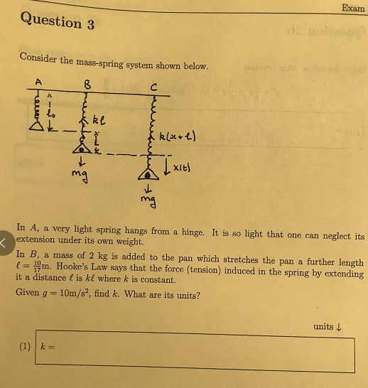 Solved Exam Question 3 Consider The Mass Spring System Shown