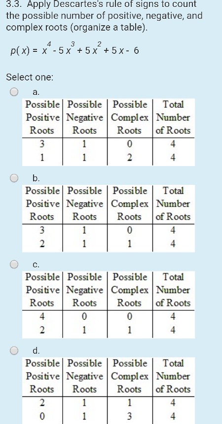 Descartes rule deals of signs calculator