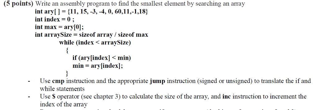 5 points) Write an assembly program to find the | Chegg.com