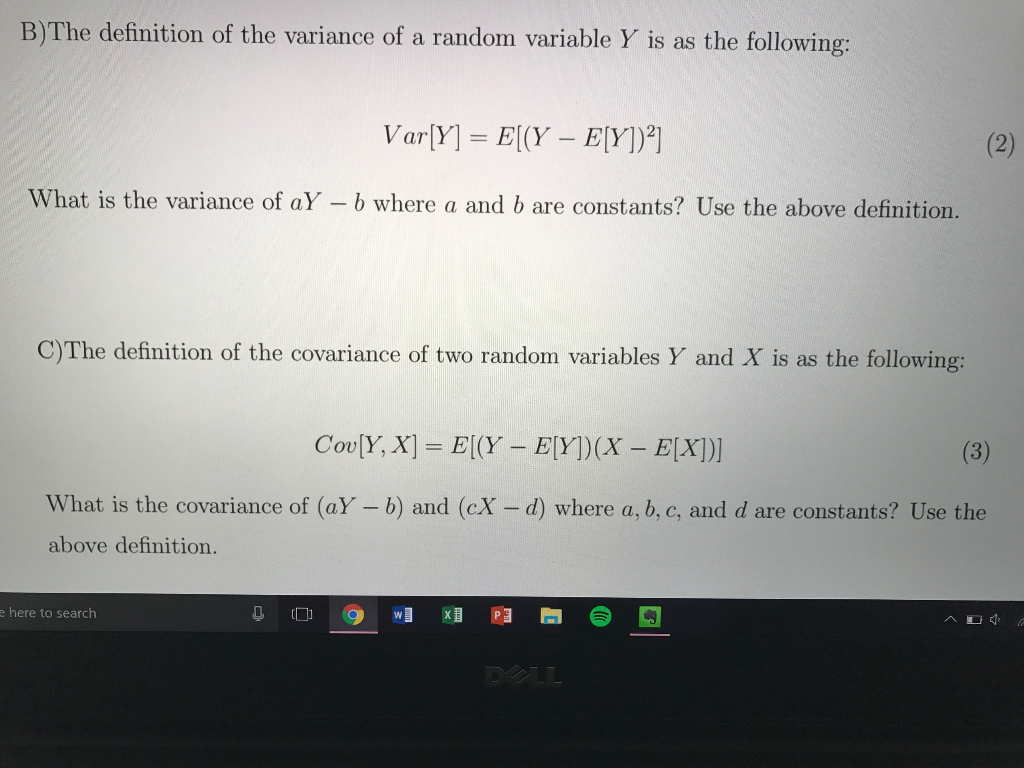 Solved The definition of the variance of a random variable Y | Chegg.com