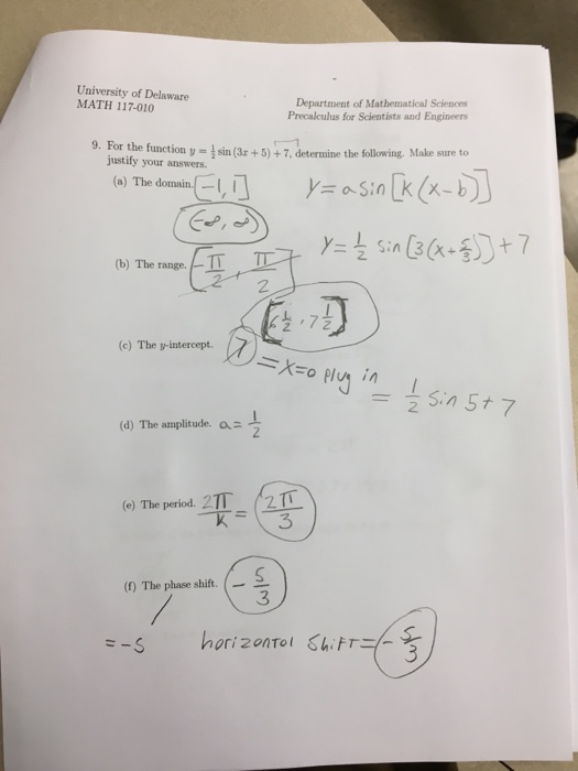 Solved for the function y 1 2 sin 3x 5 7 determine chegg