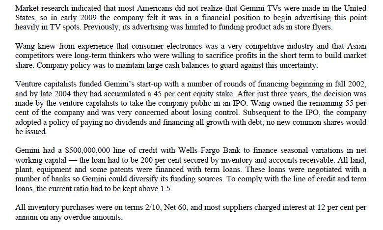 Solved Gemini Electronics Case Study Using the cash flow | Chegg.com