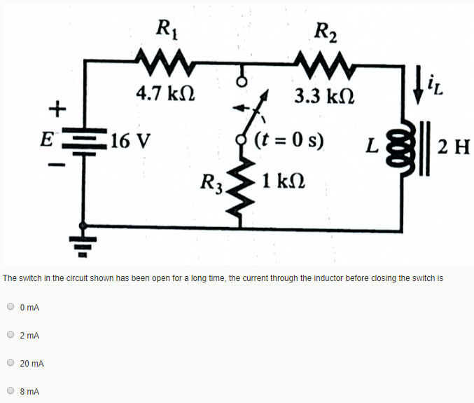 Solved 2 4.7 kΩ 3.3 ks2 (t=0s) L 811 2 H The switch in the