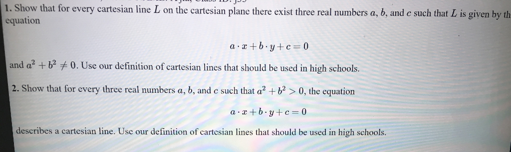 Solved Show that for every cartesian line L on the cartesian | Chegg.com