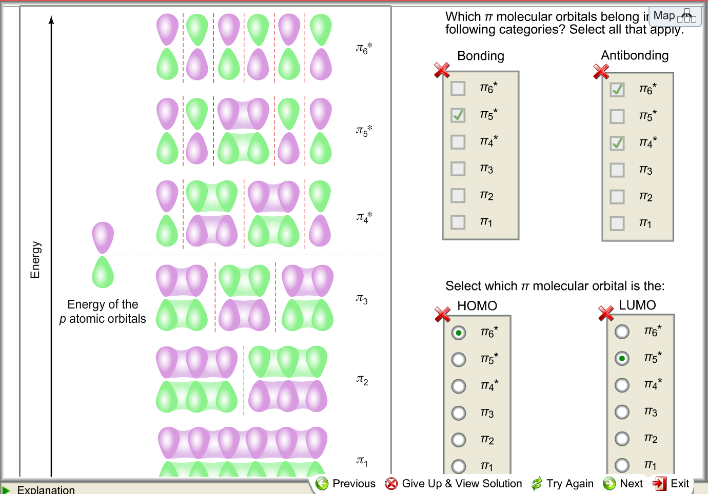Solved Which pi molecular orbitals belong in the following | Chegg.com