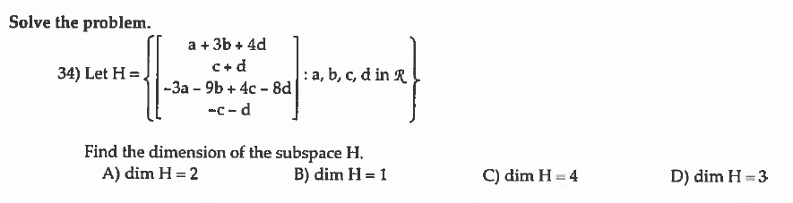 Solved Find The Dimension Of The Subspace H Can You Show Chegg