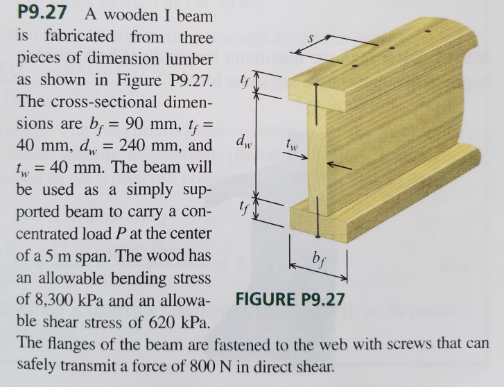Solved P9.27 A wooden I beam is fabricated from three pieces