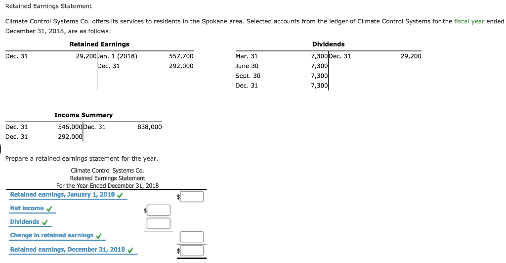 Solved Retained Earnings Statement Climate Control Systems