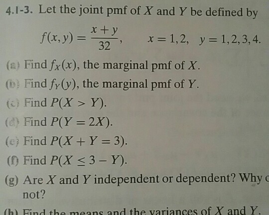 Solved 4.1-3. Let the joint pmf of X and Y be defined by | Chegg.com