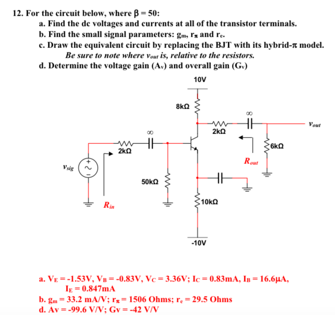 Solved 12. For the circuit below, where ?-: 50: a. Find the | Chegg.com