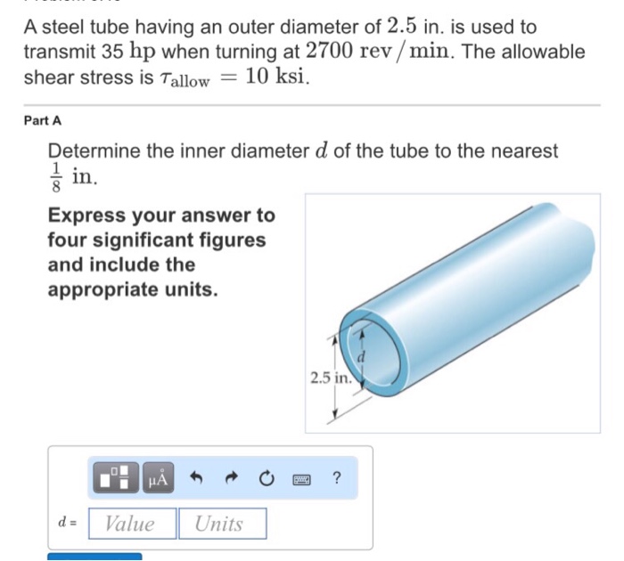 Solved A steel tube having an outer diameter of 2.5 in. is | Chegg.com