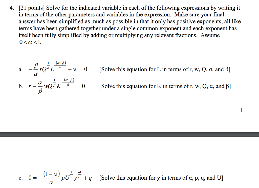 Solved 4. [21 Points] Solve For The Indicated Variable In | Chegg.com