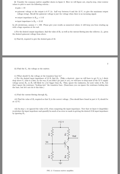 Consider The Common Emitter Amplifier Shown In Figure Chegg