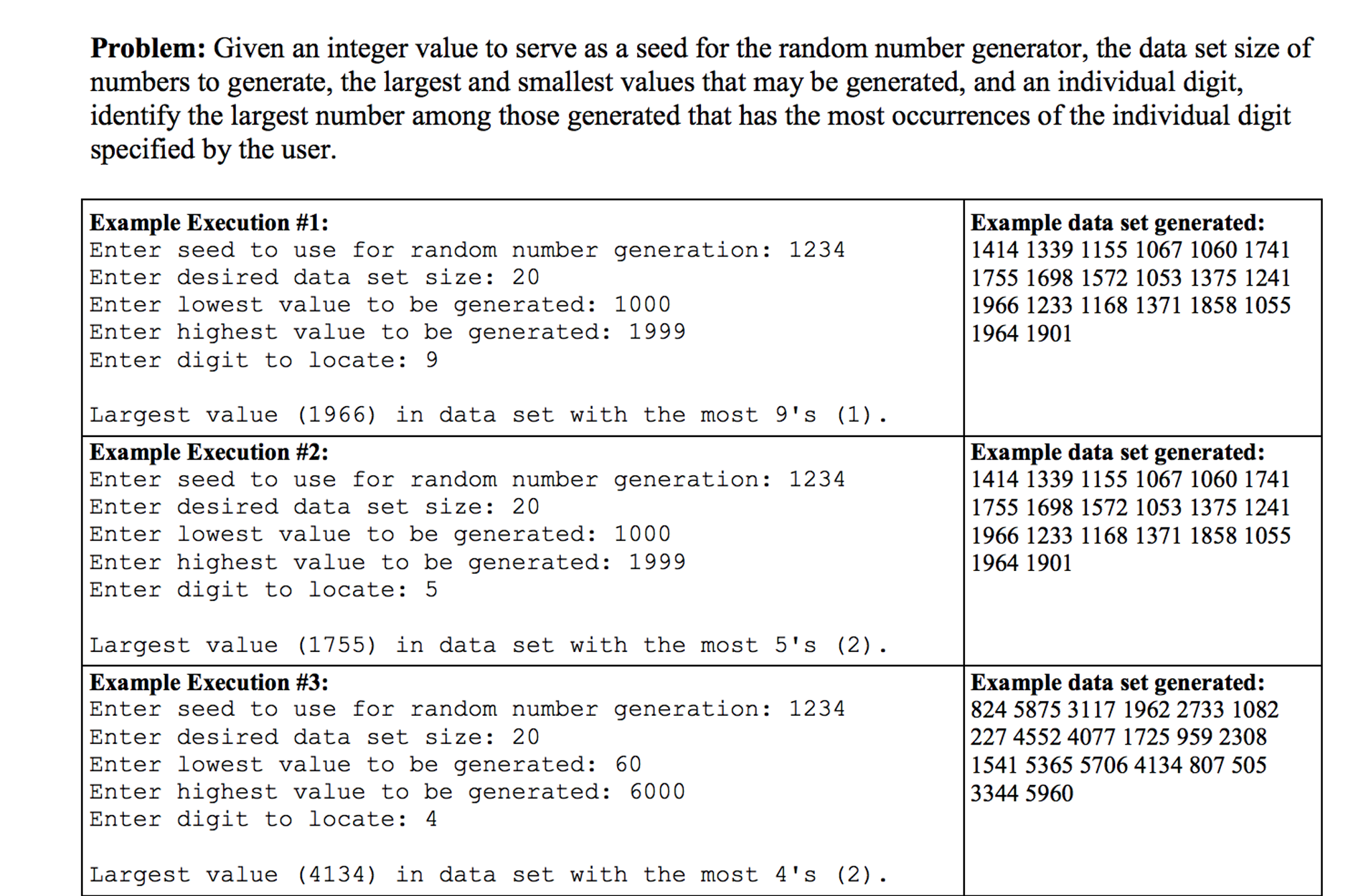 Solved given an integer value to serve as a seed for the chegg