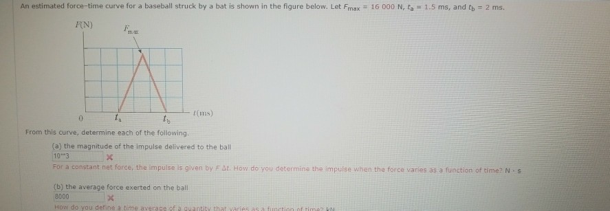 Solved An estimated force-time curve for a baseball struck | Chegg.com