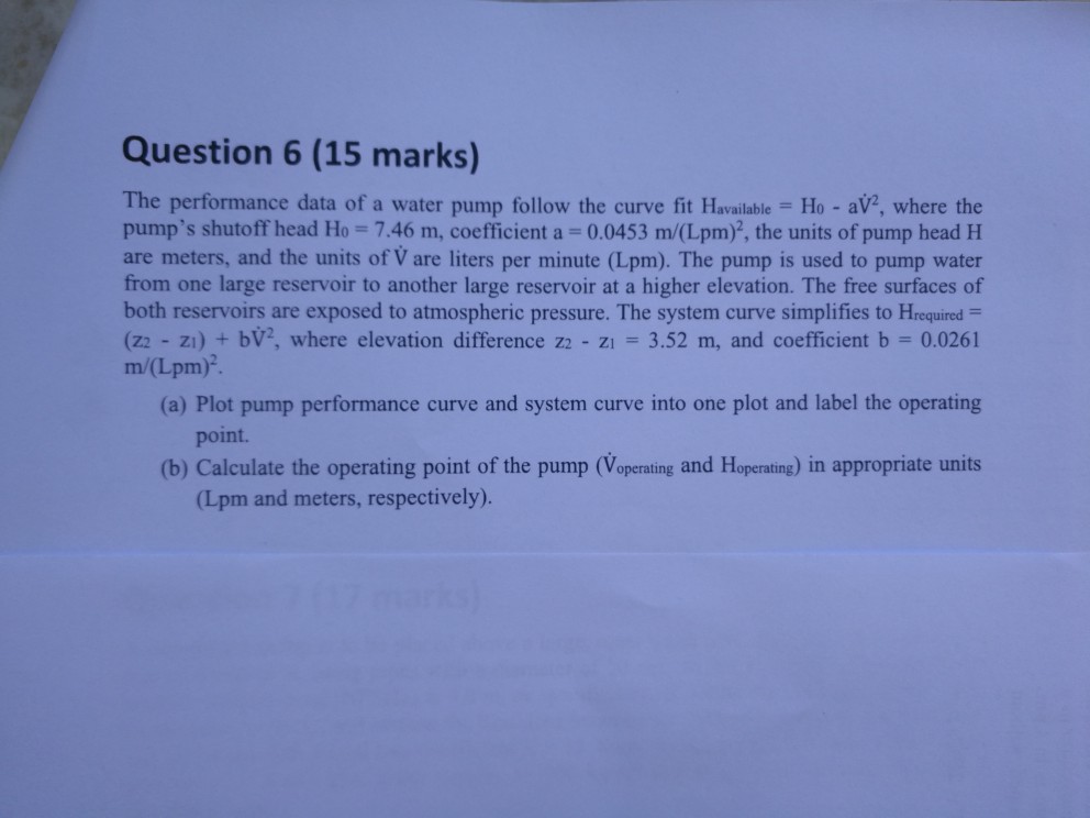 Solved Question 6 (15 marks) The performance data of a water | Chegg.com