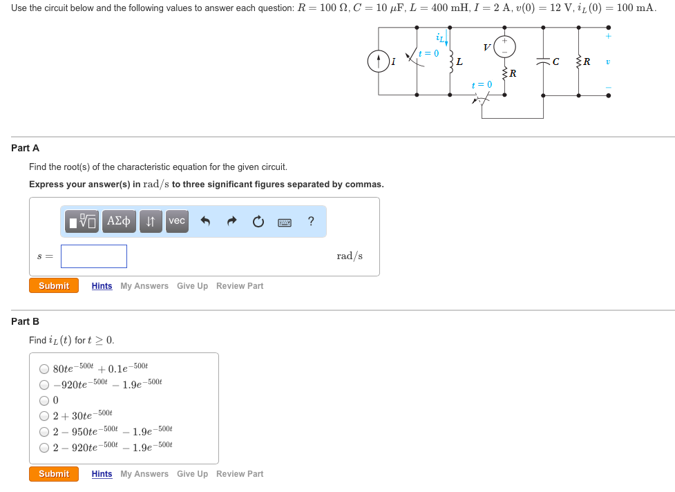 Solved Use the circuit below and the following values to | Chegg.com