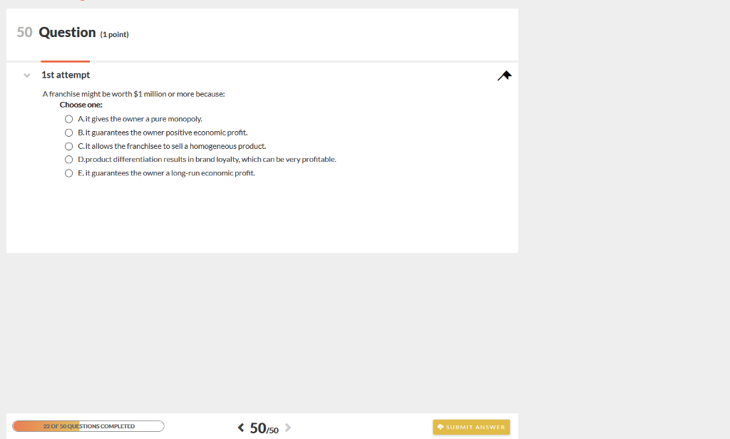 Solved 50 Question a point) 1st attempt A franchise might | Chegg.com