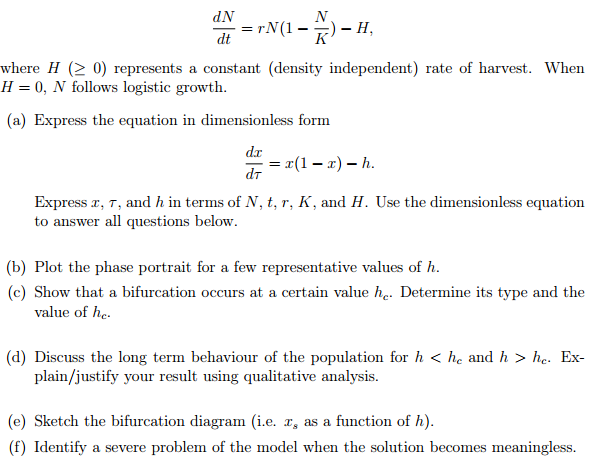 Solved Dn Dt Rn 1 N K H Where H