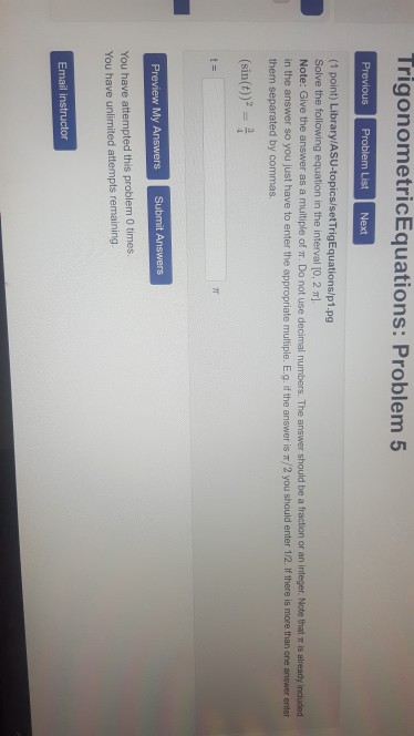 Solved / mat 1375-117 TrigonometricEquations: Problem 11 | Chegg.com