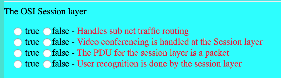 Solved The OSI Session layer true false - Handles sub net | Chegg.com