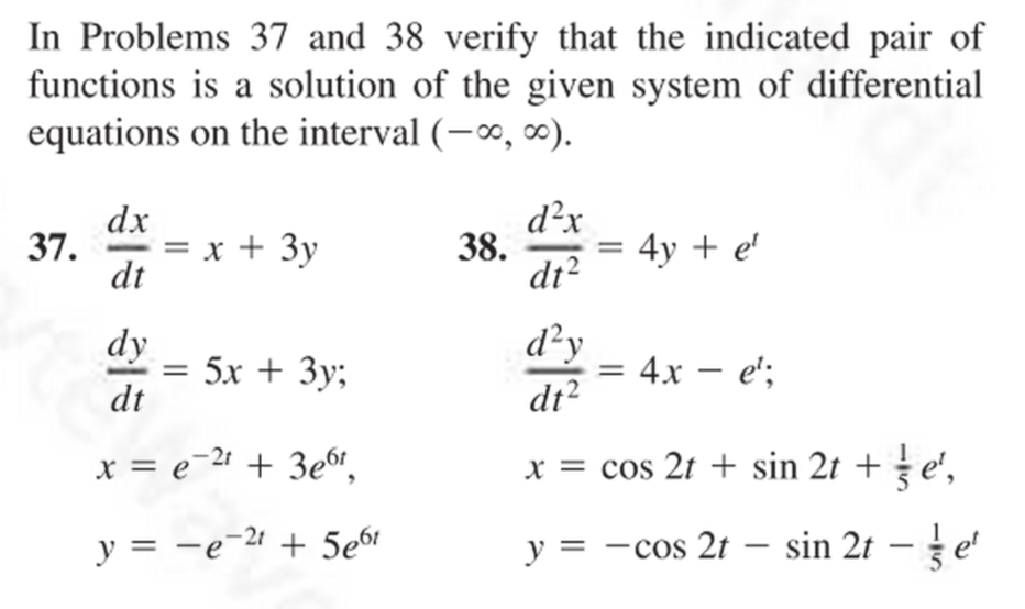 Solved In Problems 37 and 38 verify that the indicated pair | Chegg.com