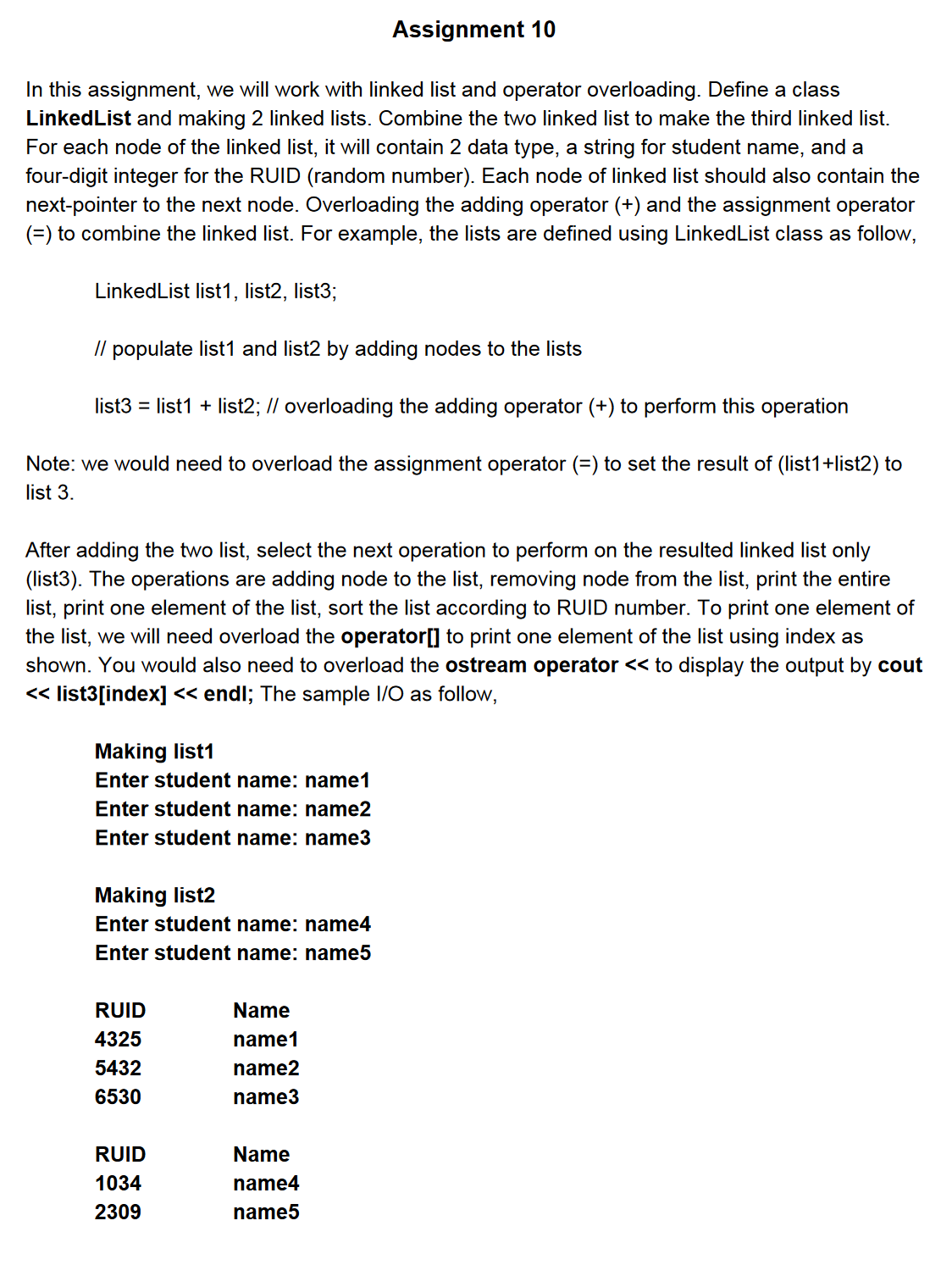 assignment operator linked list