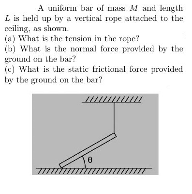 Solved A uniform bar of mass M and length L is held up by a | Chegg.com
