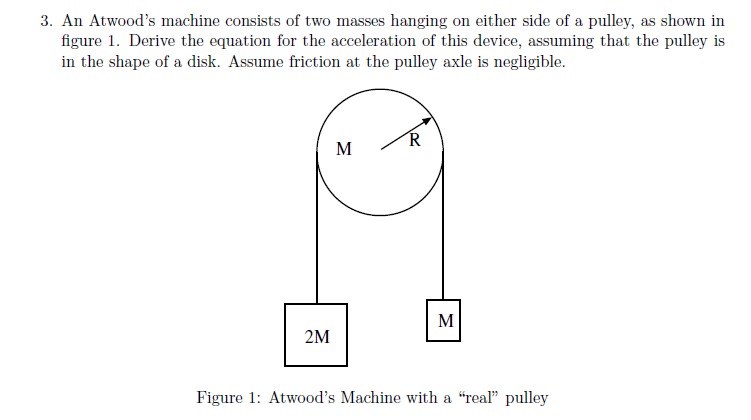Solved 3)An Atwood’s machine consists of two masses hanging | Chegg.com