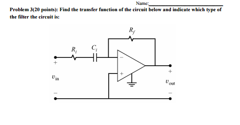 Solved Find the transfer function of the circuit below and | Chegg.com
