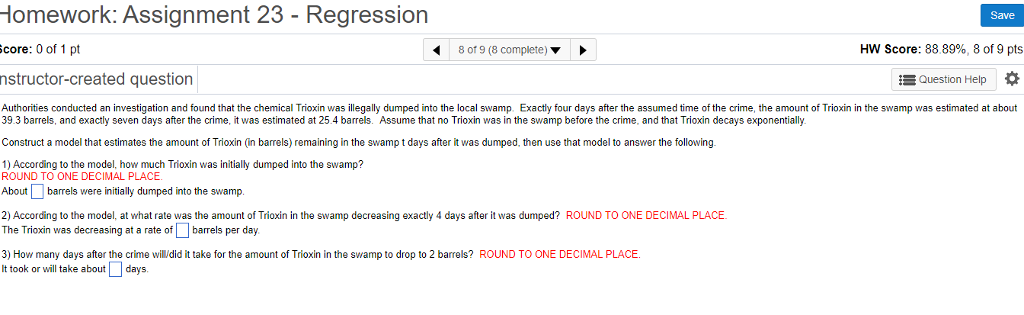Solved omework: Assignment 23 - Regression Save core: 0 of 1 | Chegg.com