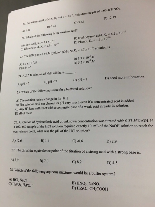 Solved For nitrous acid, HNO_2, K_a = 4.0 times 10^-4. | Chegg.com