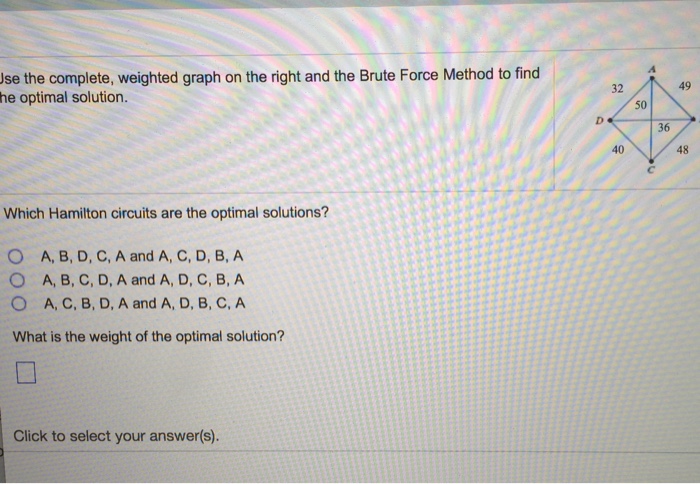 Solved Use The Complete, Weighted Graph On The Right And The | Chegg.com