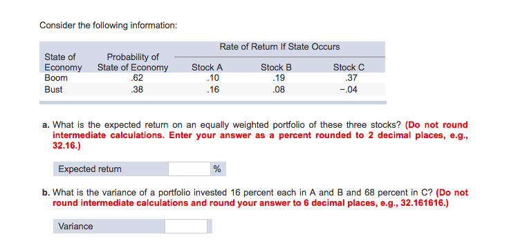 Solved Consider the following information: Rate of Return If | Chegg.com