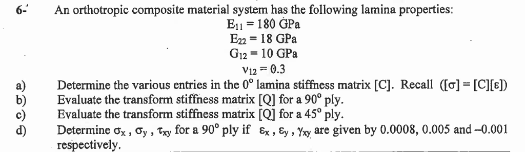 Solved 6-An orthotropic composite material system has the | Chegg.com