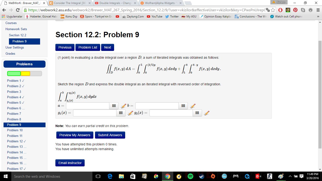 Solved In evaluating a double integral over a region DD, a | Chegg.com