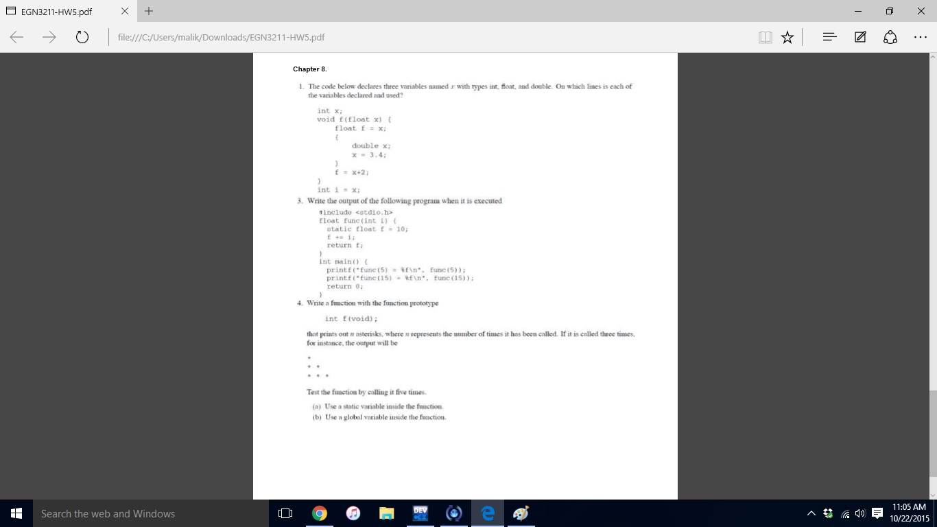 c programming static variable inside function