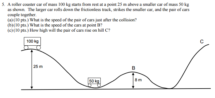 Solved 5. A roller coaster car of mass 100 kg starts from | Chegg.com