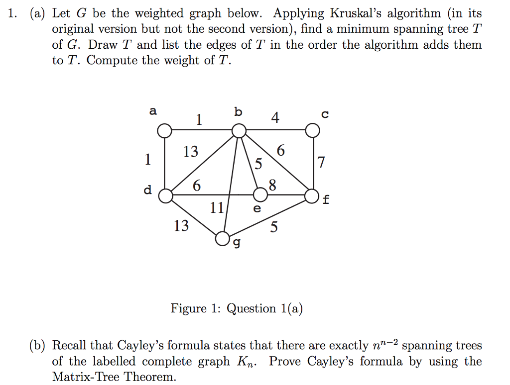 Solved 1. (a) Let G be the weighted graph below. Applying | Chegg.com