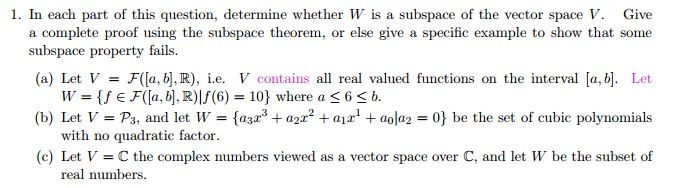 Solved In each part of this question, determine whether W is | Chegg.com