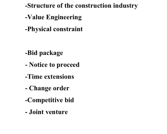 Solved Structure of the construction industry Value